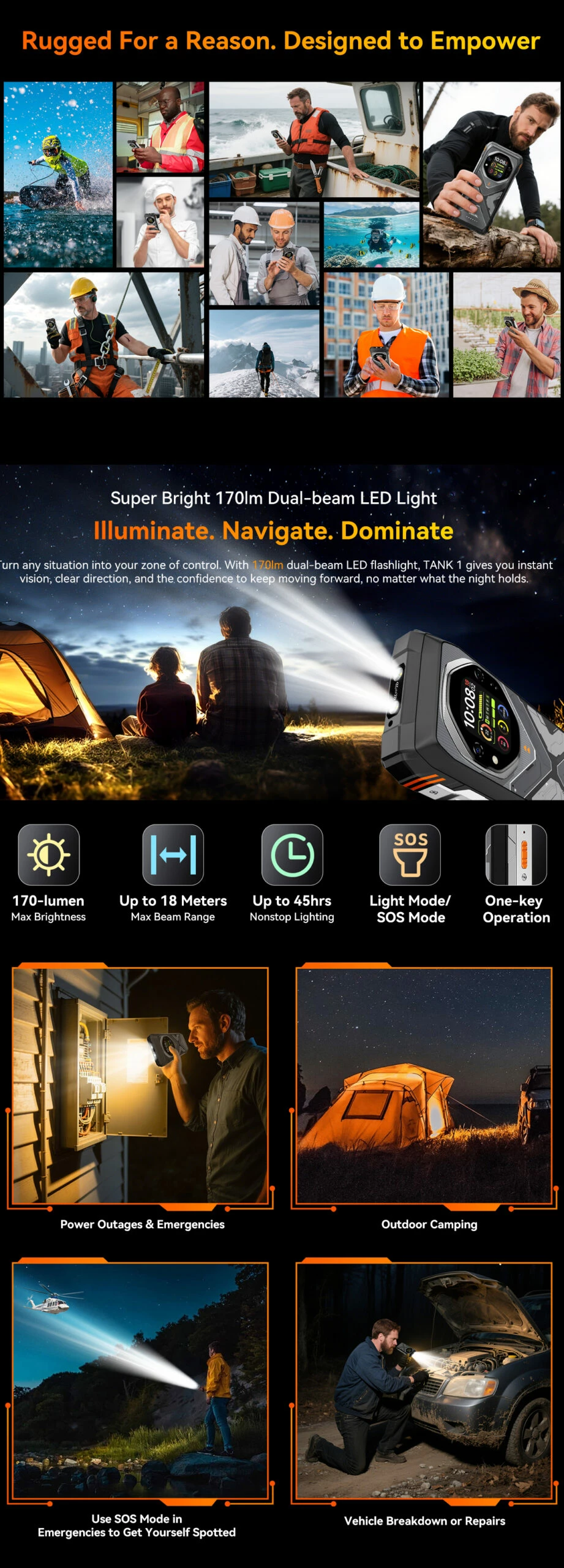 Celular rugged Oscal Tank 1 16GB RAM + 512GB 5G 20000mAh, i zi