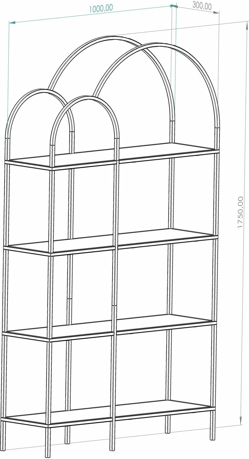Raft librash Hanah Home, ngjyrë ari, xham transparent, Twin