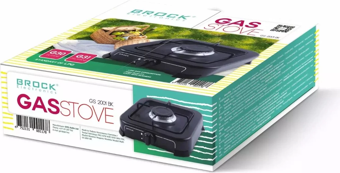Reçho gazi portative Brock GS 2001 BK, 1 djegës gize, për G30/G31, e zezë