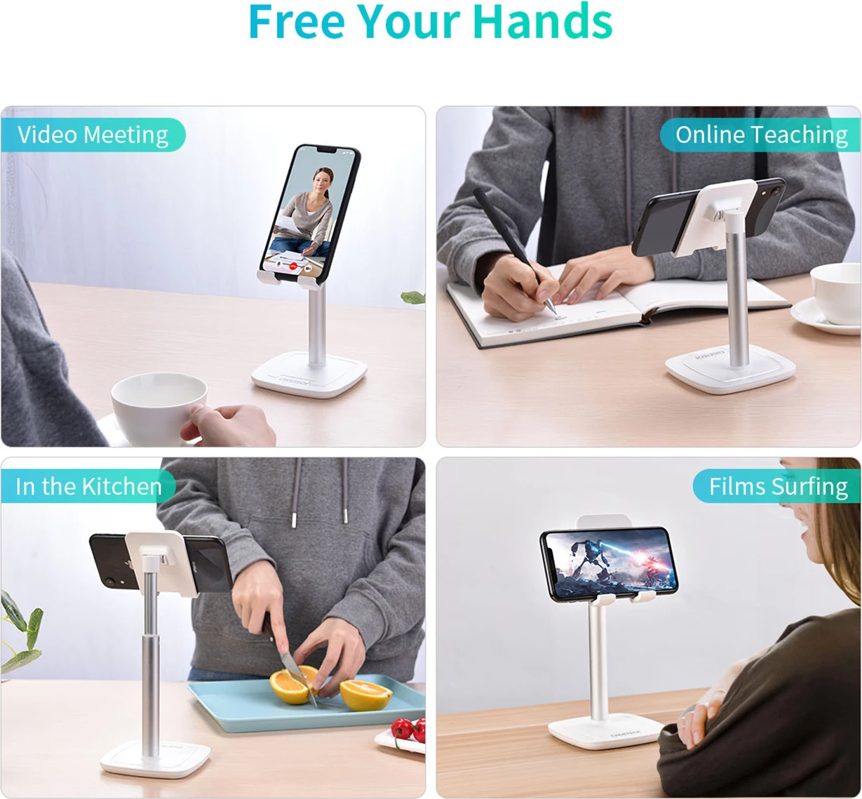 Mbajtëse telefoni/tableti Choetech H035, alumini, e bardhë dhe argjendtë, rregullim këndi dhe lartësie