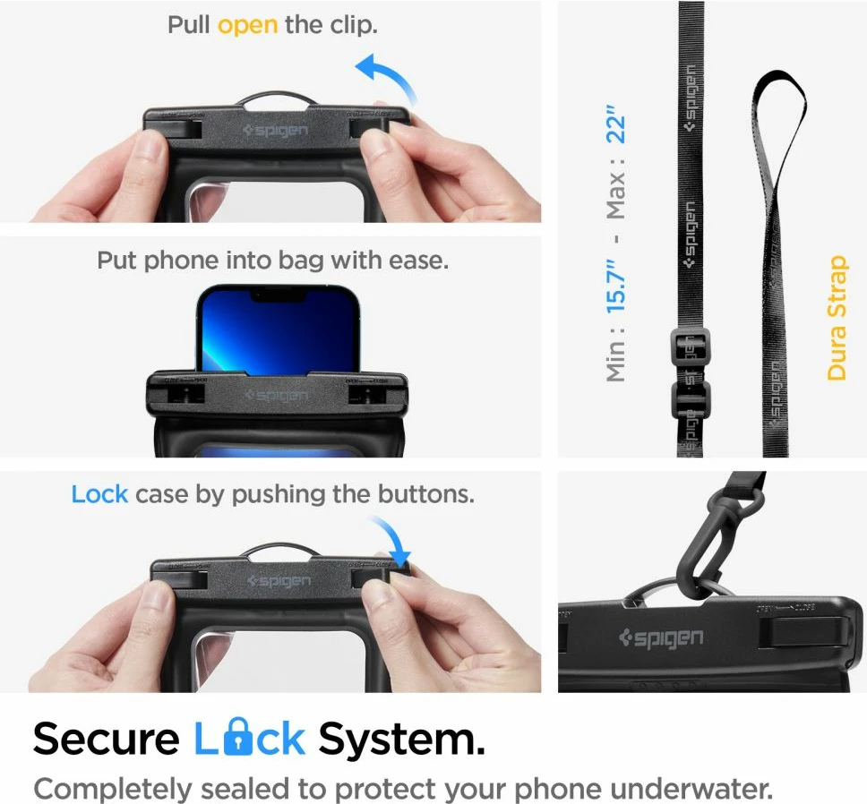 Set çantë beli dhe mbështjellës telefoni Spigen Aqua Shield A621, IPX8, e zezë