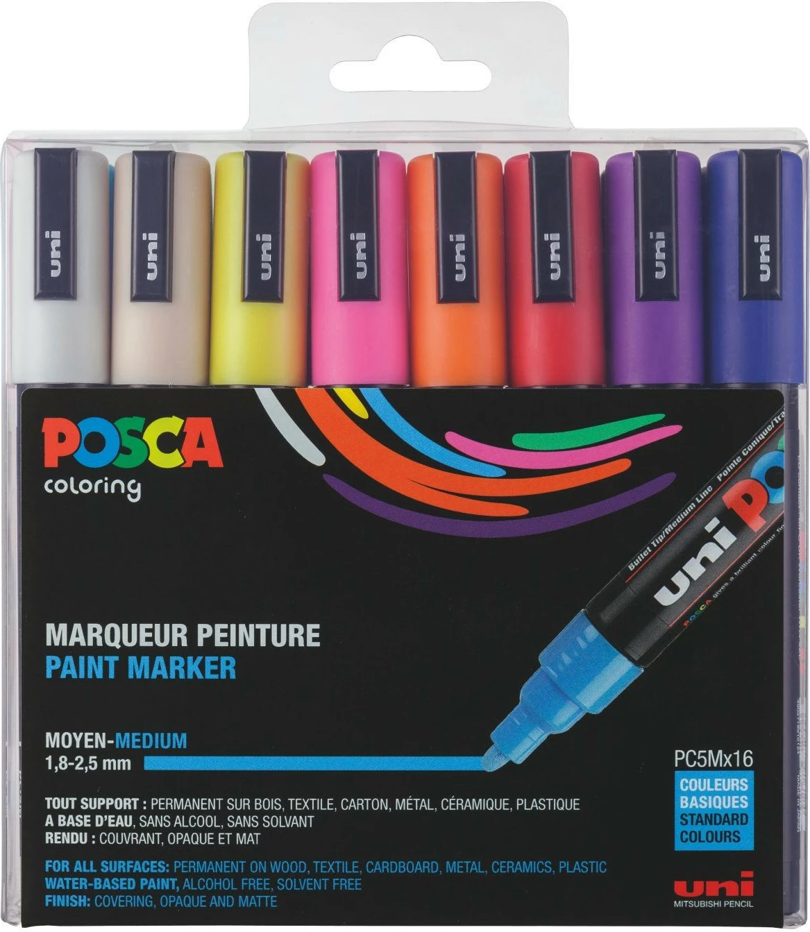 Set markuesa Posca 8 ngjyra, medium, majë e rrumbullakët