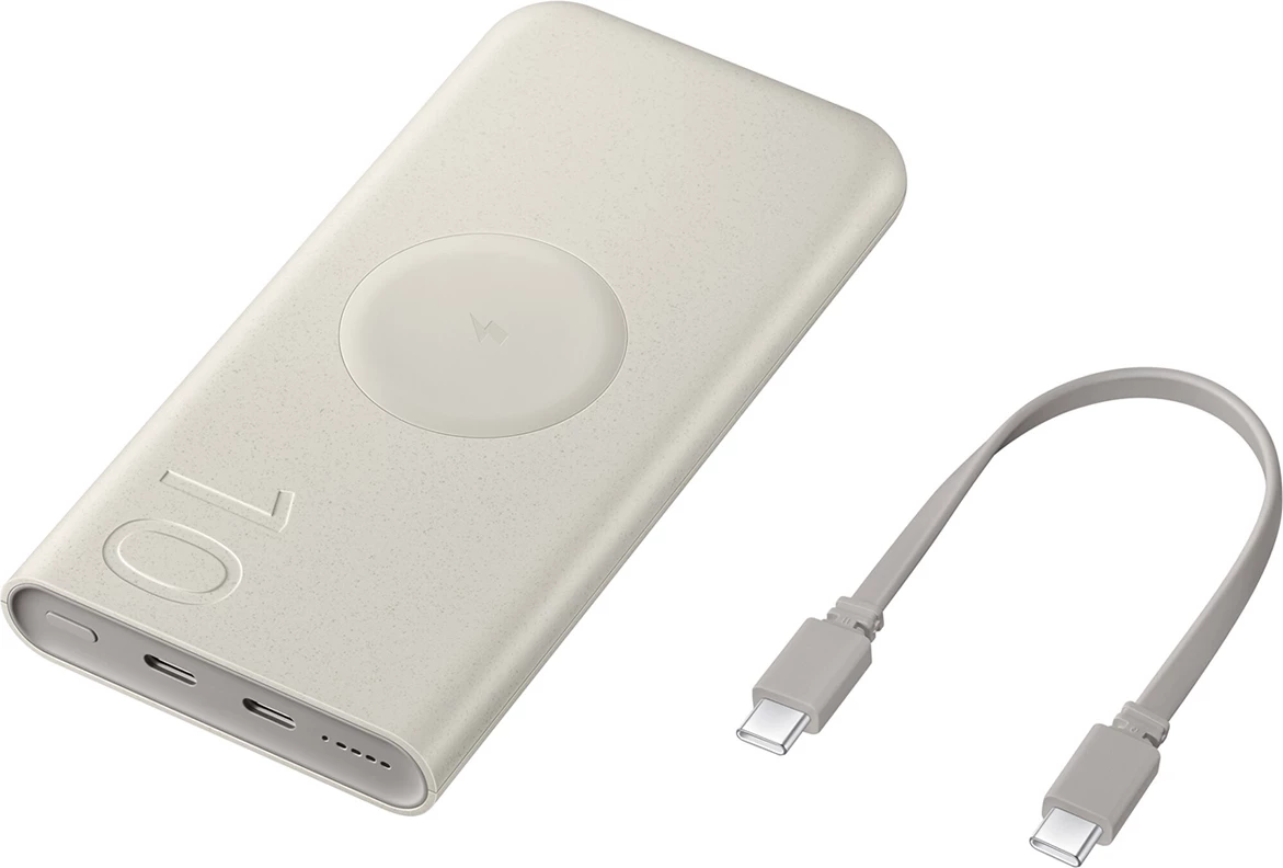 Powerbank Samsung EB-U2510XUEGEU, 10000 mAh, 2x USB-C, karikim induktiv, 25W, Bezhë