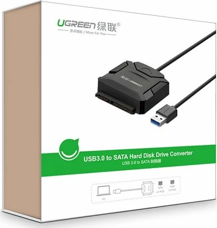 Adapter USB 3.0 në SATA Ugreen Pocket për disqe 2.5\"/3.5\" deri 4TB, i zi