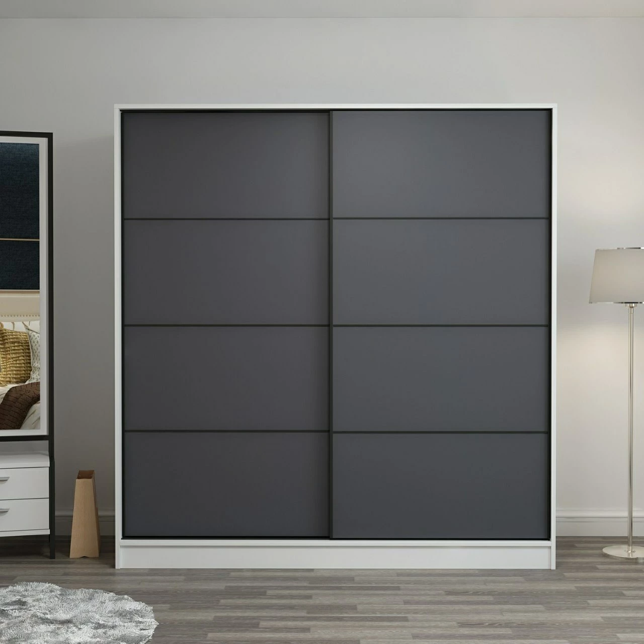 Dollap Skye Decor, i bardhë dhe antracit, 180x190x52cm, 6 pjesë