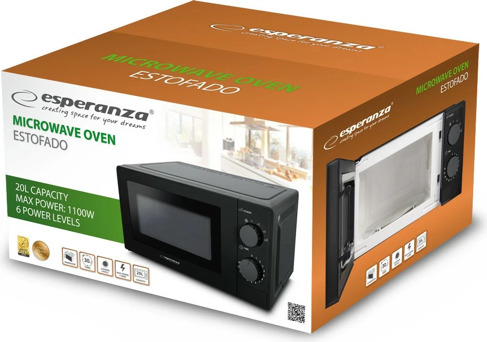 Furrë mikrovale Esperanza Estofado, 20L, 700W, e zezë