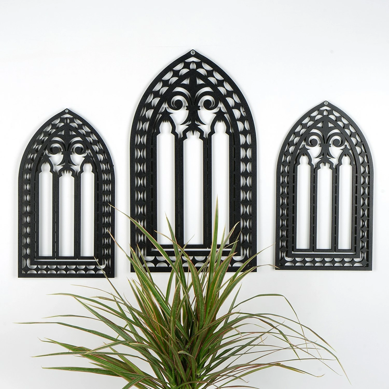 Aksesor dekorativ prej druri për mur, Wallity, CRY021, set prej 3 copash, ngjyrë e zezë