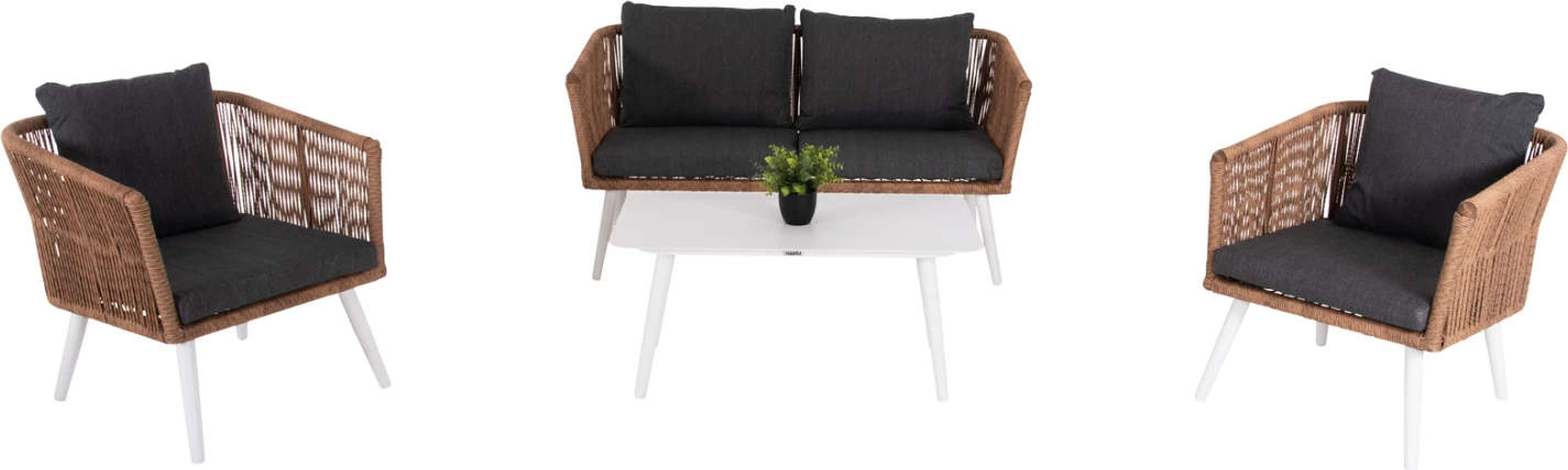 Set salloni jashtë 4 copë FREJA FH6057.01 alumin në të bardhë-PE rattan në bezhë-jastëk antracit