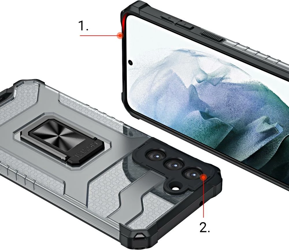 Mbështjellës Hurtel Crystal Ring Case për Samsung Galaxy S22+, i zi