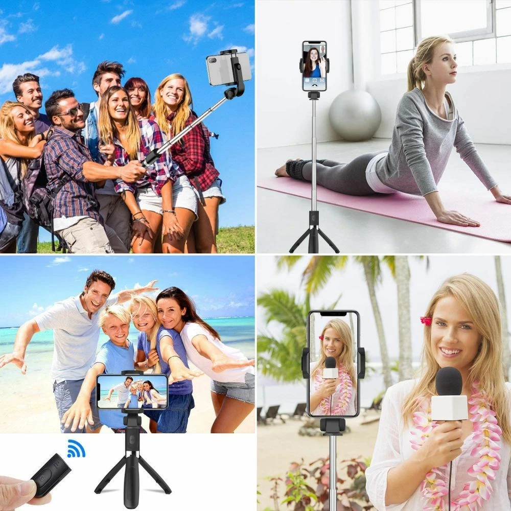 Selfie stick me tripod Tech-Protect L01S, Bluetooth, për smartphone, 70cm, Zi