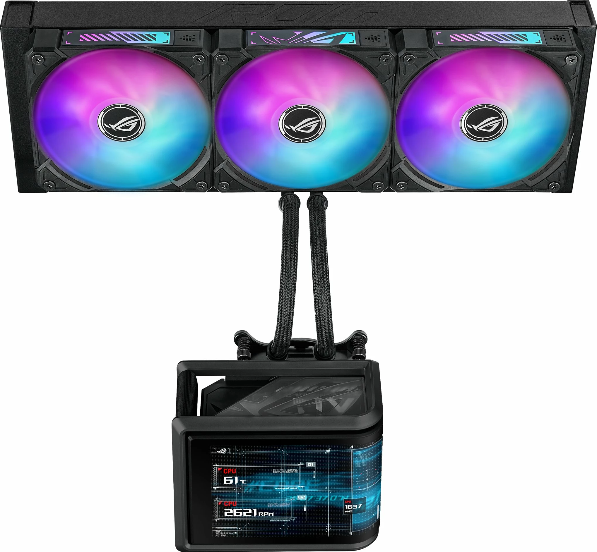 Ftohës me ujë CPU Asus ROG Ryuo IV SLC 360 ARGB 360mm (90RC0151-B0EAY0), me 3 ventilatorë 120mm