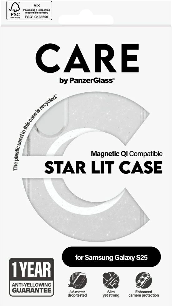 Mbështjellës PanzerGlass CARE Flagship Urban Combat Starlight White QI për Samsung Galaxy S25, Transparent