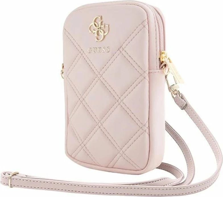 Çantë telefoni Guess Zip Quilted 4G, rozë