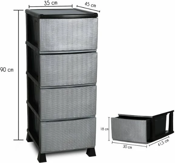 Organizues kuzhine me 4 sirtarë plastik, ngjyrë gri, Hermia