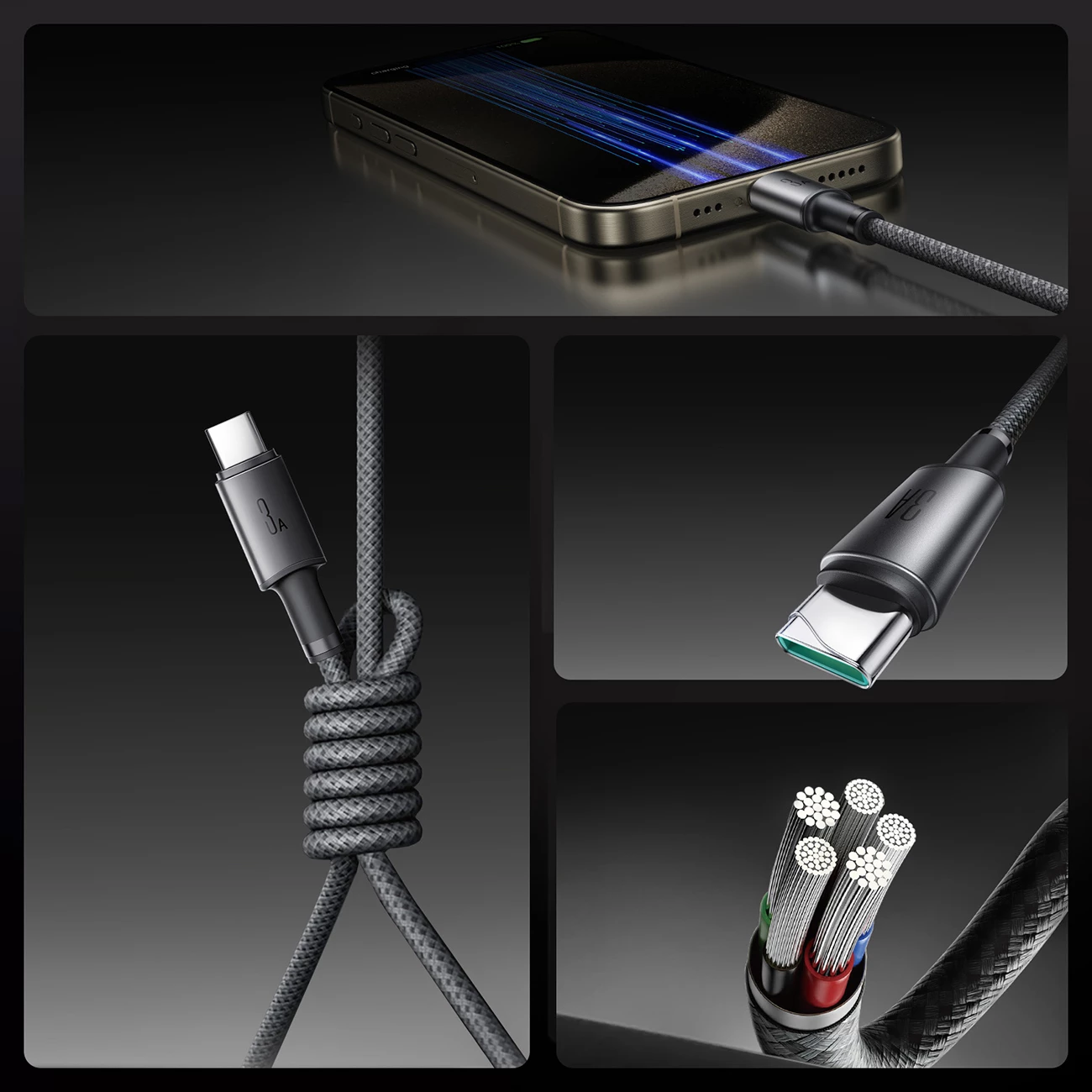 Kabllo Joyroom S-A50 Unlimited Series, USB-A në USB-C, 1.2m, 3A, me organizues magnetik, Gri