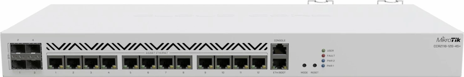 Switch MikroTik CCR2116-12G-4S+, 16 bërthama, 16GB RAM, 4x SFP+ 10G, i zi