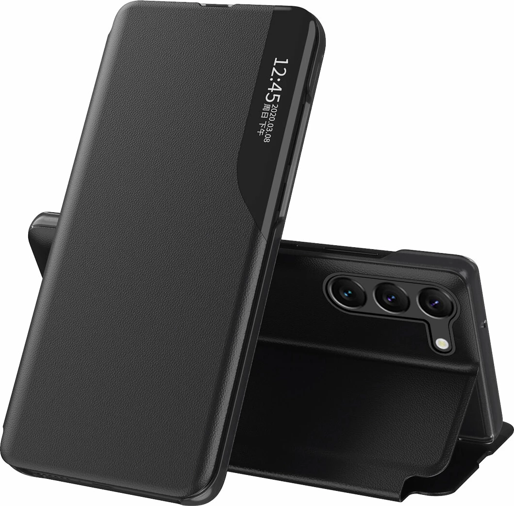 Mbështjellës Hurtel Eco Leather View Case për Samsung Galaxy A05s, me kapak, e zezë