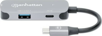 Adapter USB-C në HDMI MANHATTAN 3-në-1 Docking Konverter, gri