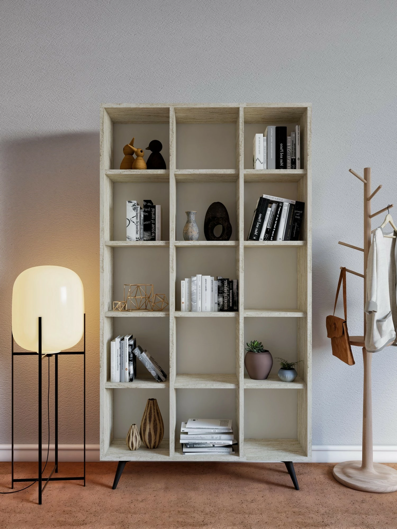 Raft librash Hanah Home, Zipa, ngjyrë travertine