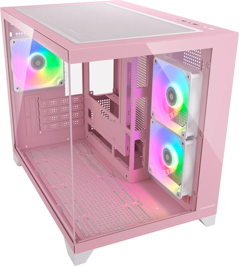 Kasë COUGAR FV150 Mini RGB, mini tower për Micro ATX/Mini-ITX, 3x120mm RGB fanë, rozë