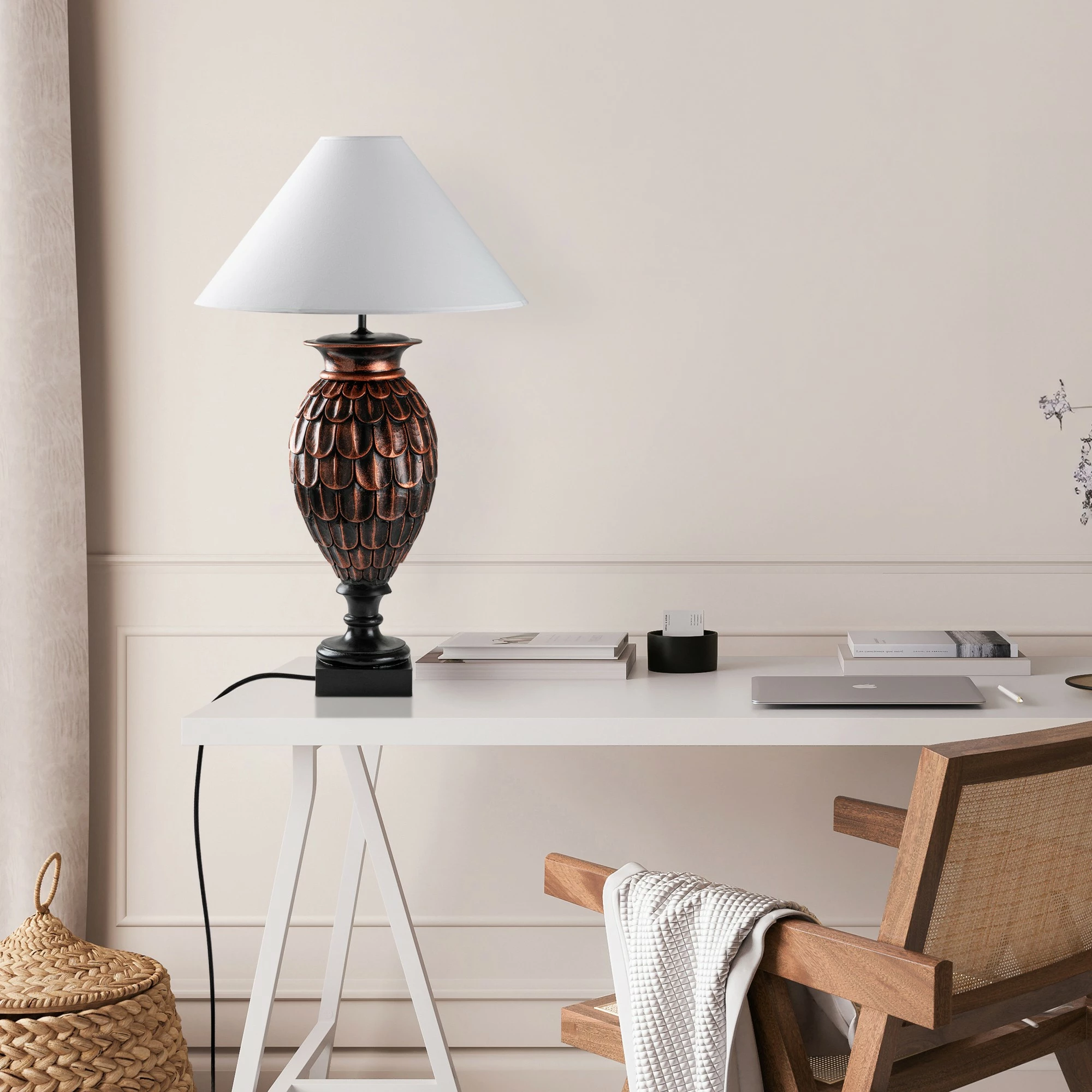 Llambë tavoline Opviq, ELEGANZE-5305, kafe dhe e bardhë