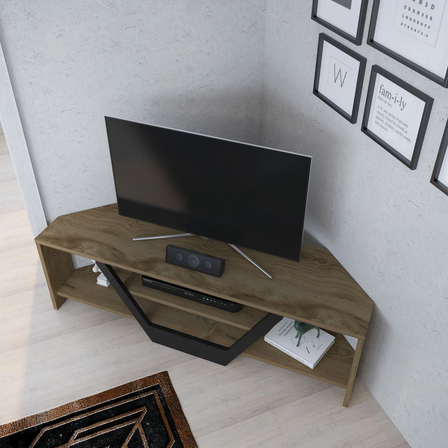 Komodë TV Hanah Home, ngjyrë lisi oud, e zezë