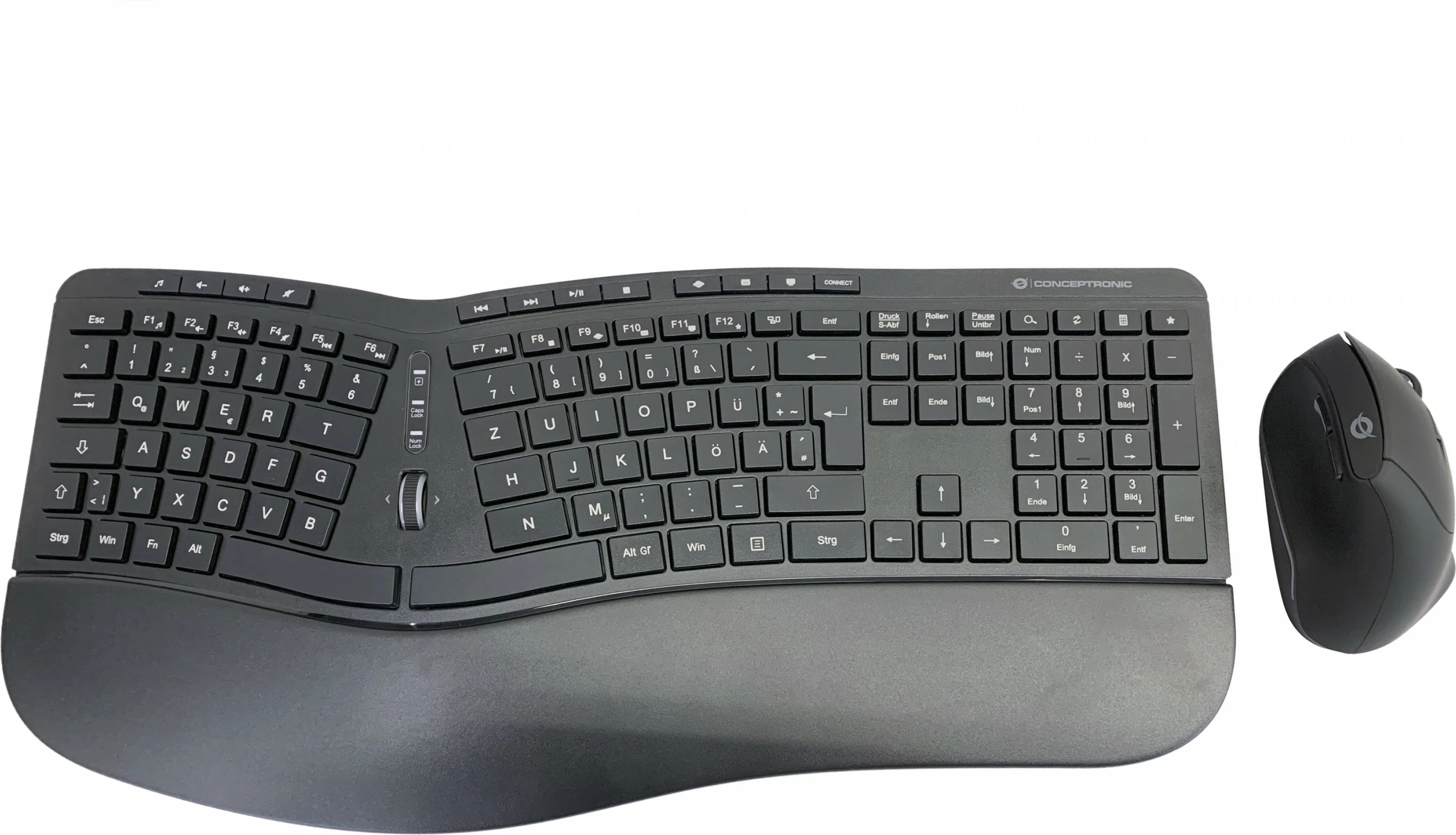 Kasë tastierë+maus wireless Conceptronic, QWERTZ, ergonomike, e zezë