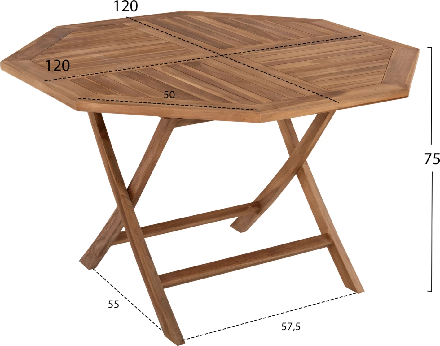 Tavolinë polygonale për jashtë KENDALL FH9545 e palosshme, ngjyrë natyrale, 120x120x75H cm