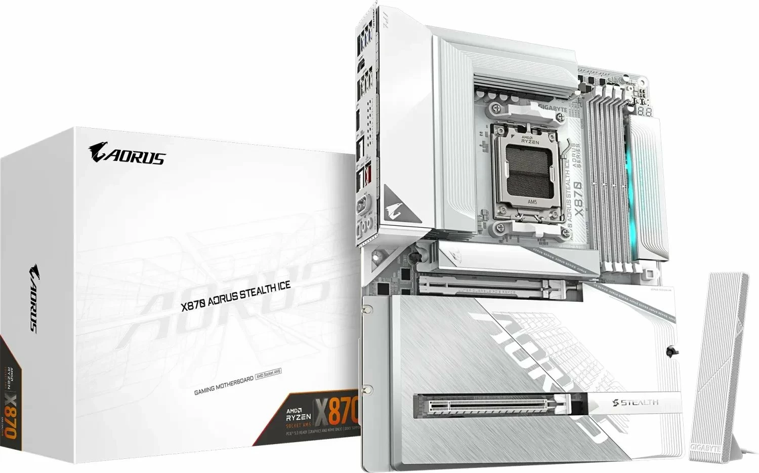 Pllakë amë Gigabyte X870 AORUS STEALTH ICE, ATX, DDR5 deri 256GB, Wi‑Fi 7, e bardhë