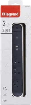 Shirit zgjatues Legrand 049417, 3x2P+T, 1.5m, me USB A/C, i zi/bardhë/antracit