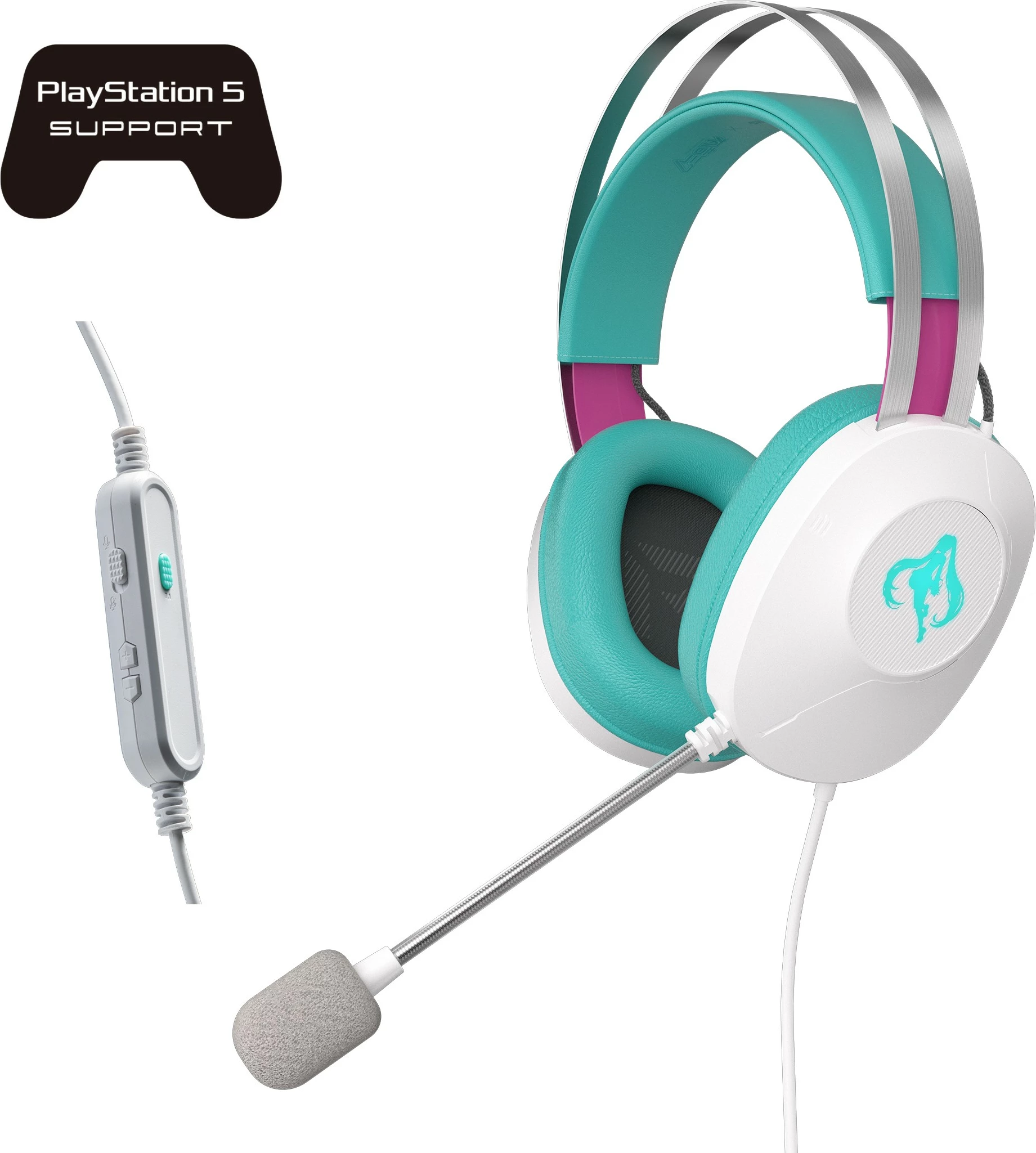 Kufje gaming ASUS TUF Gaming H1 Gen II Hatsune Miku Edition, me mikrofon, për PS5, bardhë/kaltër