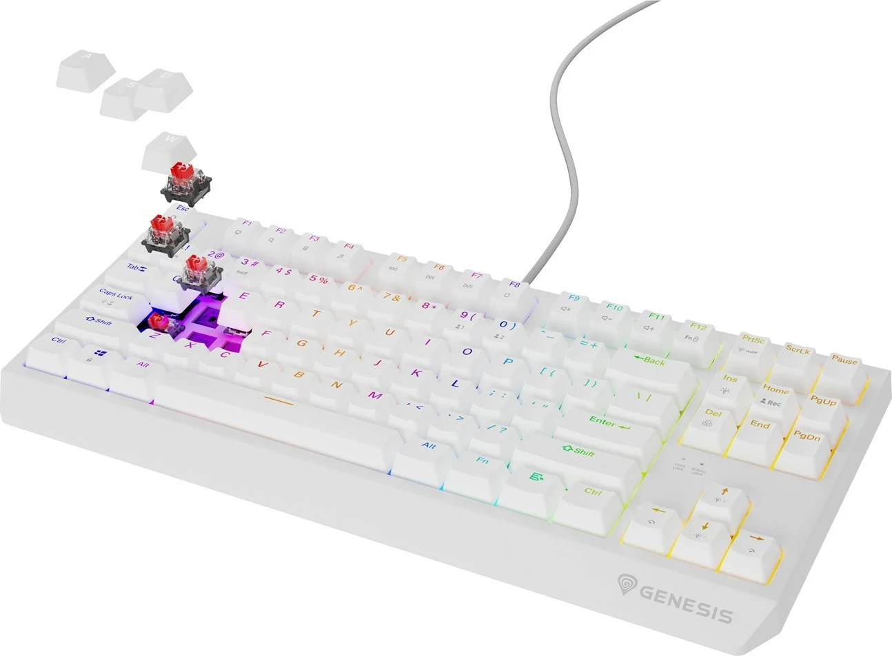 Tastierë mekanike GENESIS Thor 230 TKL, QWERTY, US English, RGB, e bardhë