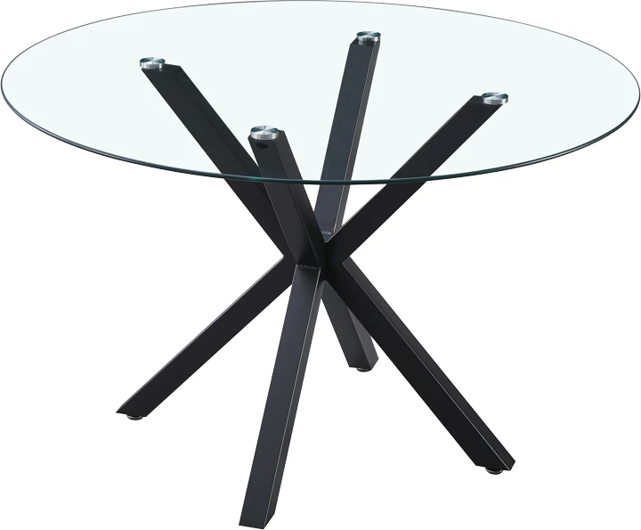 Tavolinë kuzhine Tavula qelq-metal me këmbë metalike të zeza D120x75cm