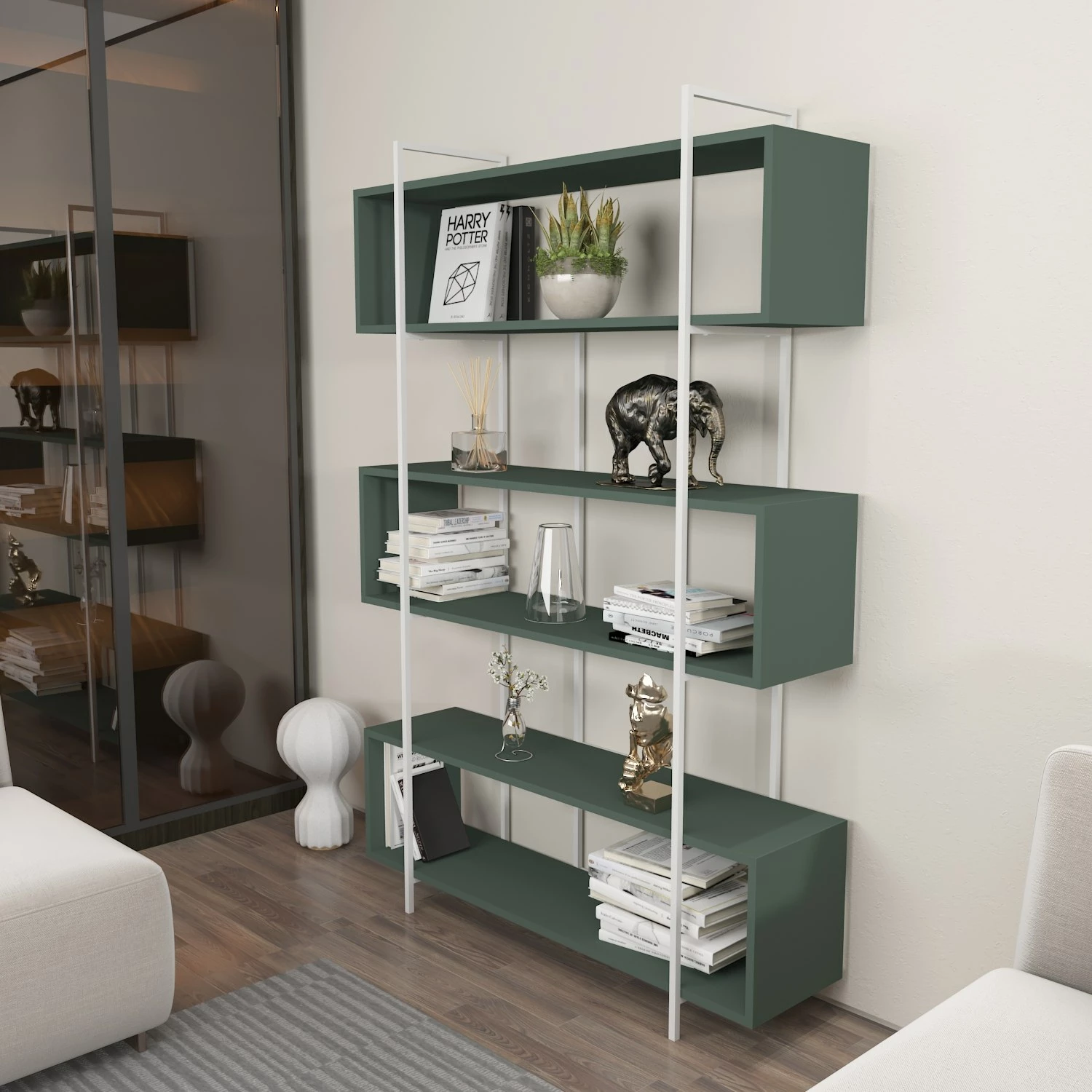 Raft librash Hanah Home, Bruti, ngjyrë e gjelbër dhe e bardhë