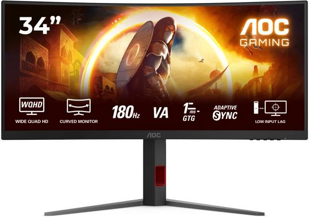 Monitor i lakuar gaming, AOC, CU34G4, 34" WQHD 3440x1440 180 Hz 1ms VA HDR10 AdaptiveSync, zi/kuqe