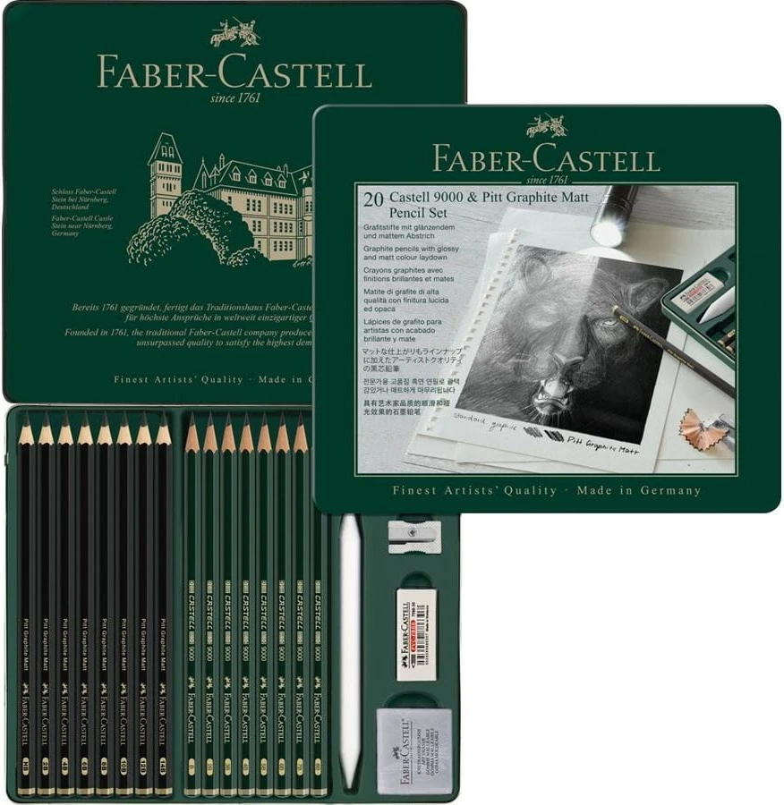 Set lapsa grafiti FABER-CASTELL Pitt Graphite Matt & Castell 9000, 20 copë, e zezë/e gjelbër