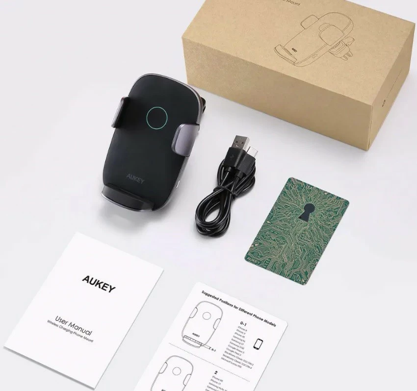 Mbajtës celulari AUKEY HD-C52 me karikues wireless Qi 10W, i zi