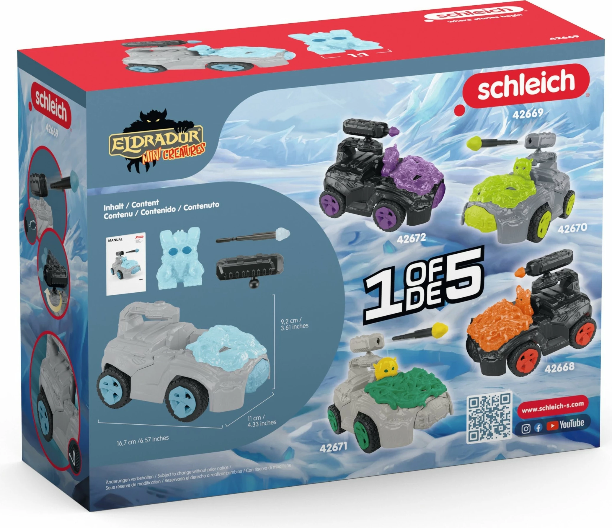 Automjet lodër Schleich ELDRADOR CREATURES Ice CrashMobile me mini figurë, pullback motor, gri/blu/zi