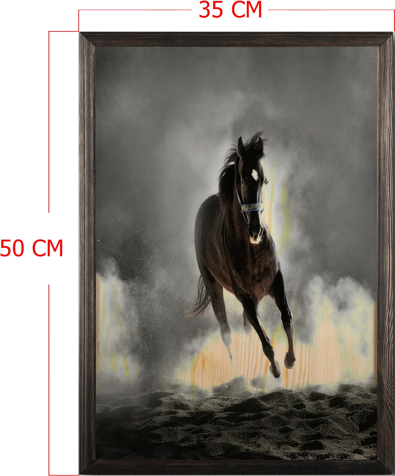 Pikturë dekorative me kornizë druri, kuaj i egër, Wallity