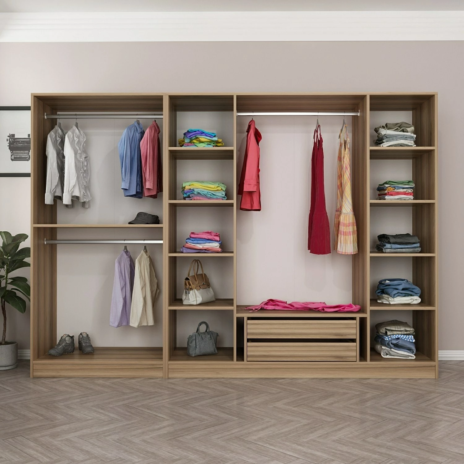 Dollap i madh për dhomë gjumi, ngjyrë dore, Skye Decor, 270x190x52cm