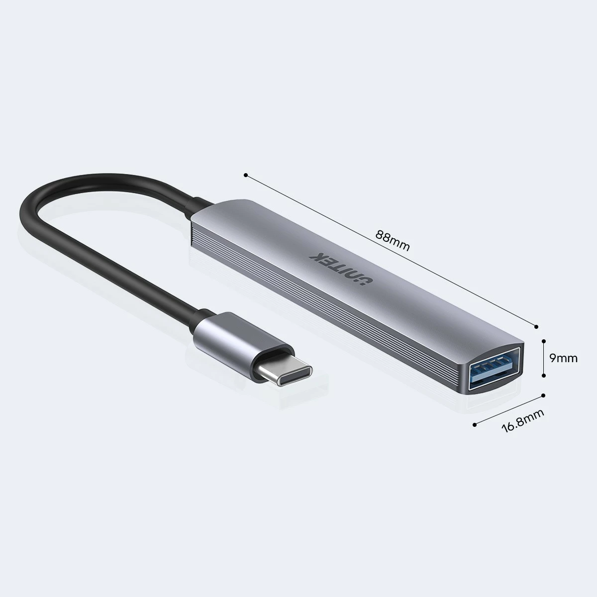 HUB USB-C Unitek H1208B, 3x USB-A 2.0, 1x USB-A 5 Gbps, Alumini, Gri/Argjend