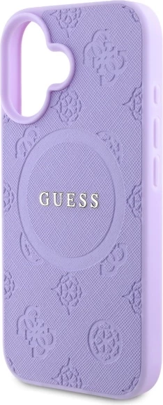 Mbështjellës Guess Saffiano Peony Classic Logo MagSafe për iPhone 16 Plus, vjollcë