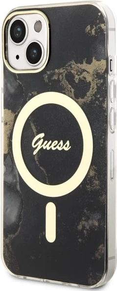Mbështjellës Guess Golden Marble për iPhone 14 Plus 6.7", MagSafe, zi