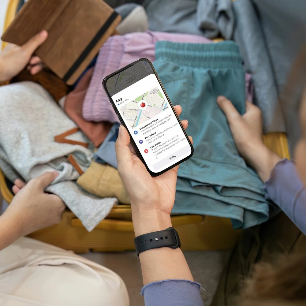 Gjurmues Bluetooth Aiwa AT-ITAG100, kompatibil me Apple Find My, bateri CR2032, i bardhë, me rrip