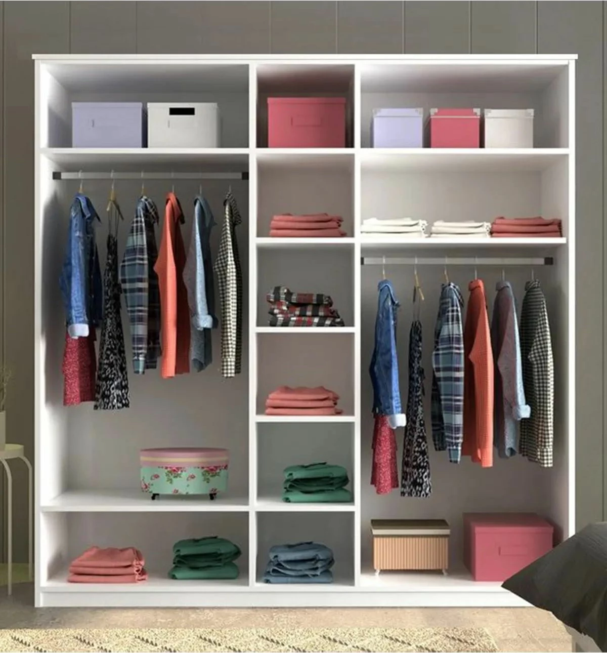 Dollap Skye Decor, ngjyrë e bardhë mat, RB-017, 175x210x52 cm