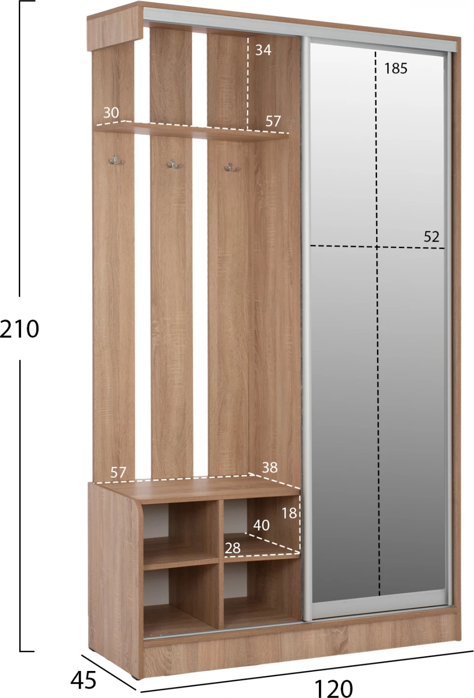 Mobilje hyrëse me dollap rrëshqitës dhe pasqyrë, sonama, FH2424, 120x45x210 cm
