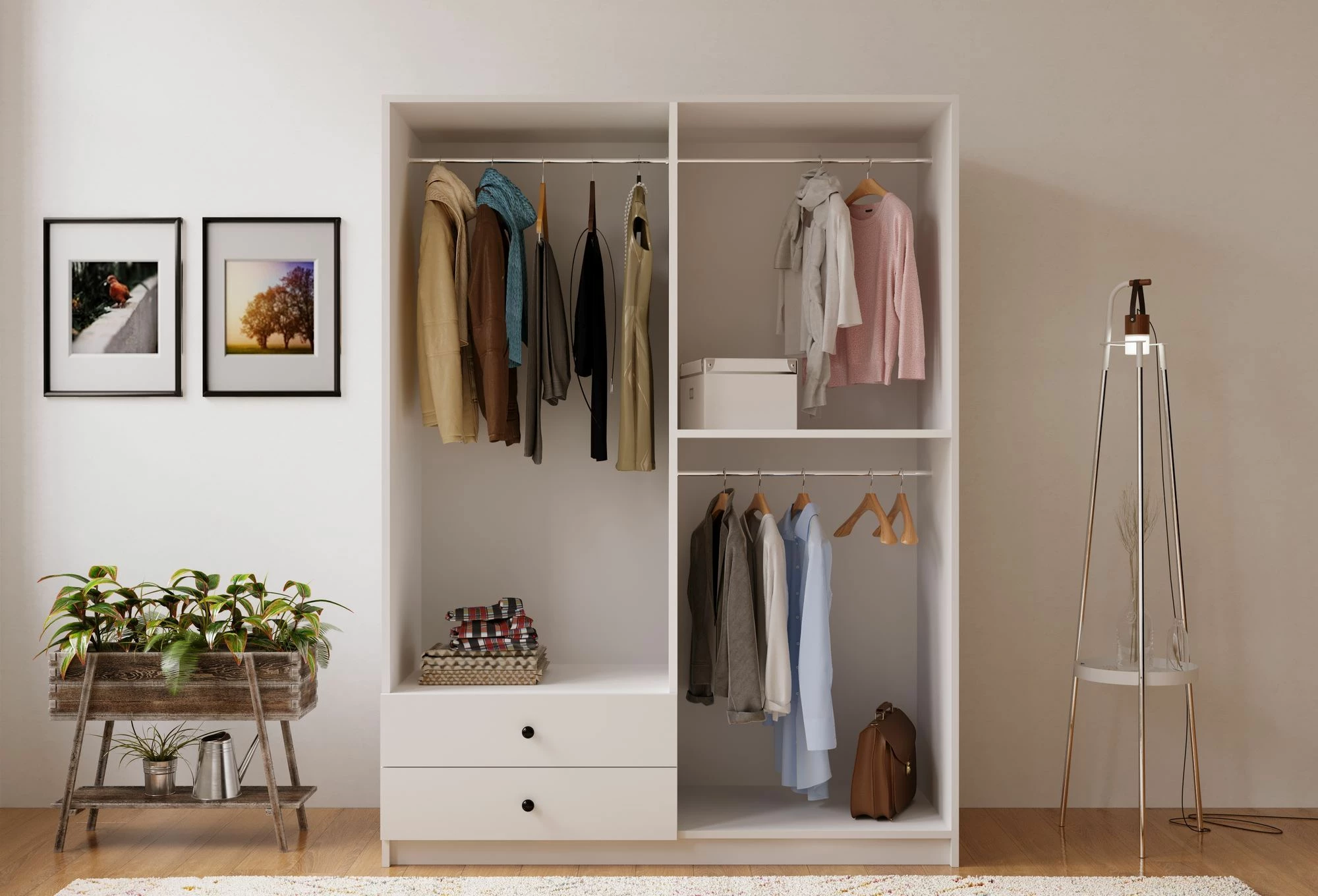 Dollap rrobash Skye Decor, ngjyrë e bardhë mat, RB-067