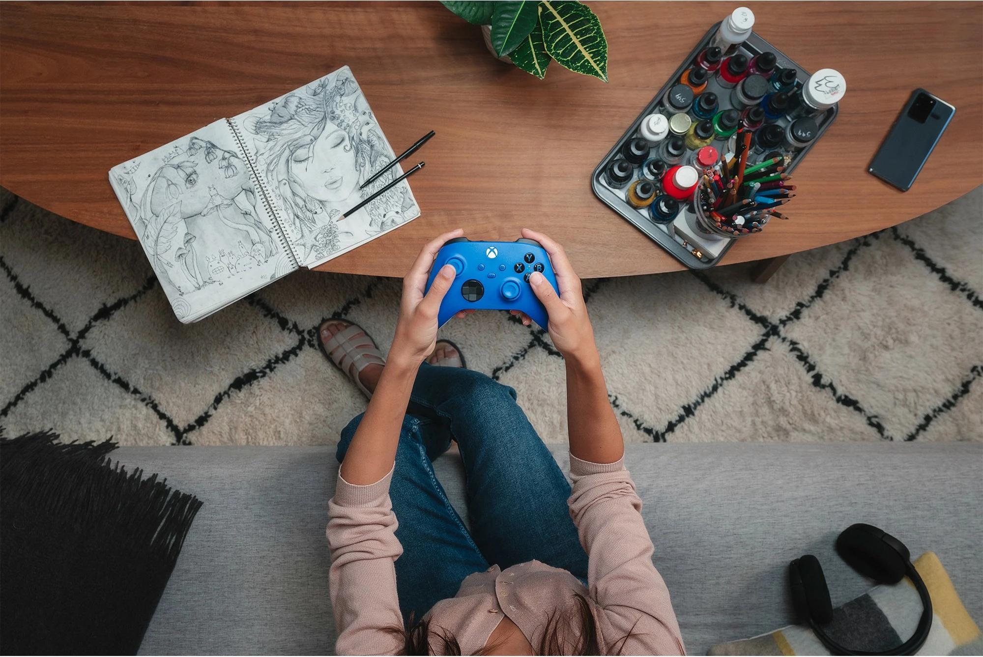 Gamepad Microsoft Xbox Wireless Controller, Bluetooth/USB, Android, PC, Xbox, ngjyrë blu dhe bardhë