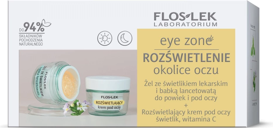 Set për sy Floslek Eye Zone me xhel medicinale dhe krem ndriçues me vitaminë C për femra, 2 copë