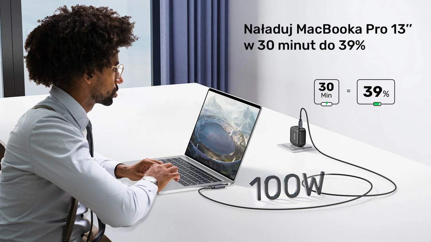 Kabëll USB-C Unitek, 90° PD100W, 1m, zi-gri